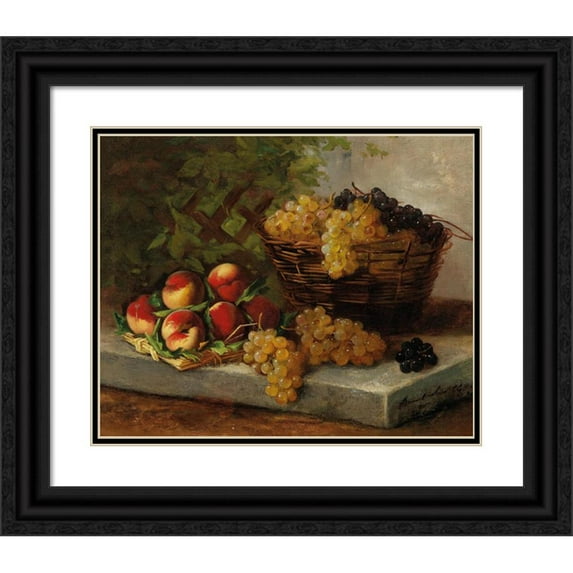Arthur-Alfred Brunel de Neuville 14x12 Black Ornate Wood Framed Double Matted Museum Art Print Titled: Fruit Still Life