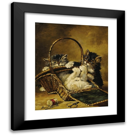 Arthur-Alfred Brunel de Neuville 15x18 Black Modern Framed Museum Art Print Titled - Three Kittens Playing in a Sewing Basket