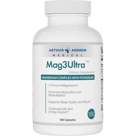 Arthur Andrew Medical, Mag3Ultra Triple Magnesium Supplement, Sucrosomial, Bisglycinate, Taurate for Muscle, Stress, Mood, Nerve, Bone & Heart Support, 180 Capsules