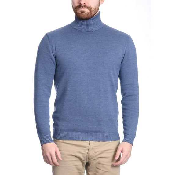 Arthur Black Men's Solid Heather Blue Pullover Cotton Blend Turtleneck Sweater