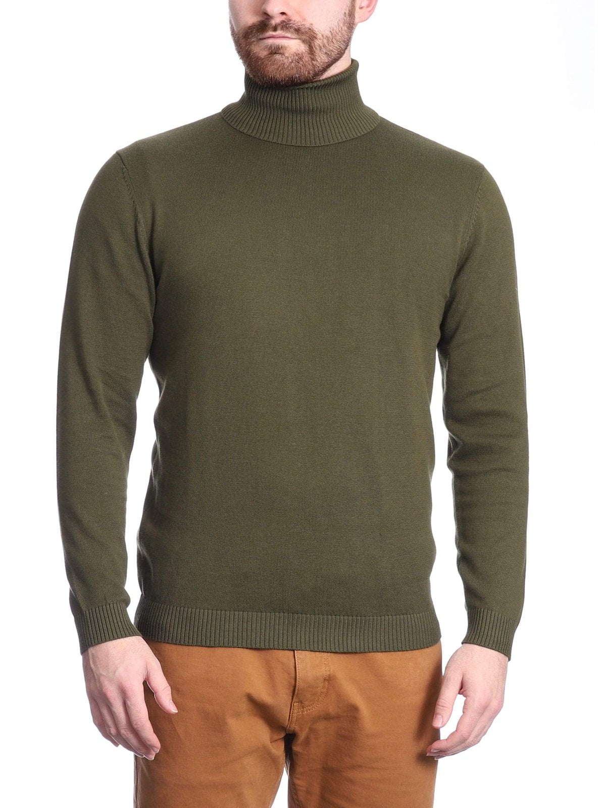 Arthur Black Men's Solid Olive Green Pullover Cotton Blend Turtleneck ...