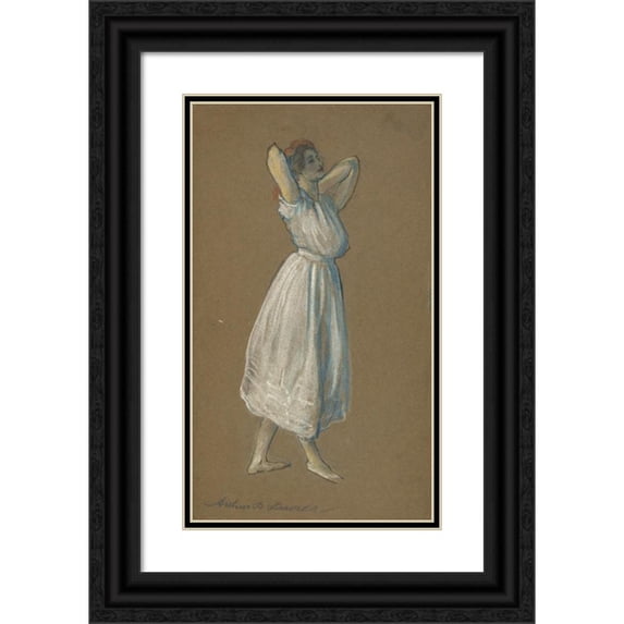 Arthur Bowen Davies 10x14 Black Ornate Wood Framed Double Matted Museum Art Print Titled: Woman Standing with Hands Behind Her Head (1980)