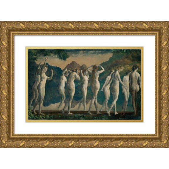 Arthur Bowen Davies 18x13 Gold Ornate Wood Frame and Double Matted Museum Art Print Titled - Maya, Mirror of Illusions (1910)
