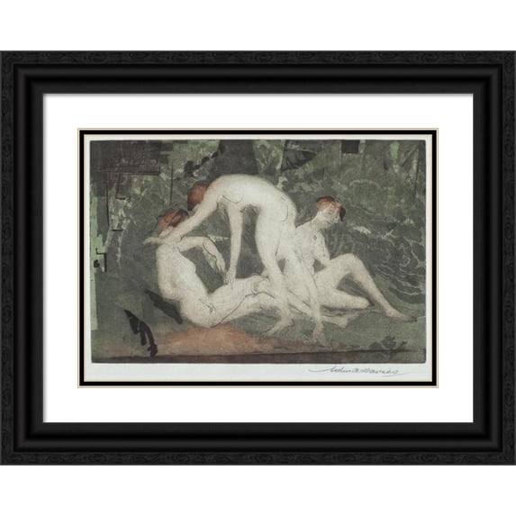 Arthur Bowen Davies 18x14 Black Ornate Wood Framed Double Matted Museum Art Print Titled - Against Green (1918)