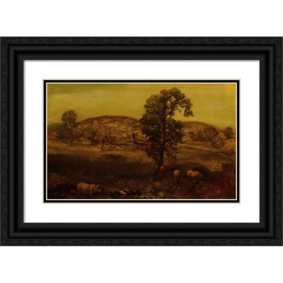 Arthur Bowen Davies 24x16 Black Ornate Framed Double Matted Museum Art Print Titled: Landscape with Pigs (Autumn Landscape)