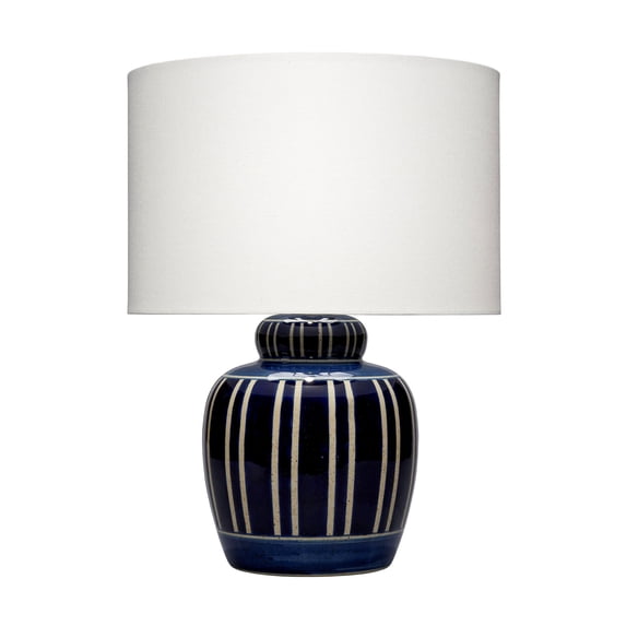 J&D Designs Arthur Ceramic Table Lamp with Linen Shade Navy Blue