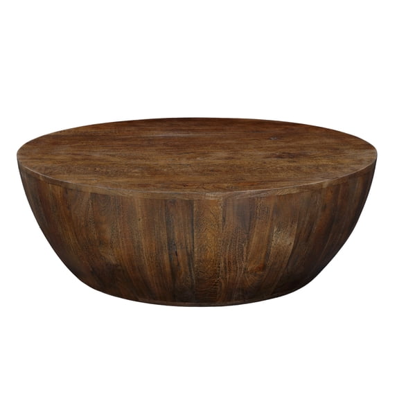 Arthur Coffee Table - 35.5" Round - Drum Shaped Sandblasted Mango Wood