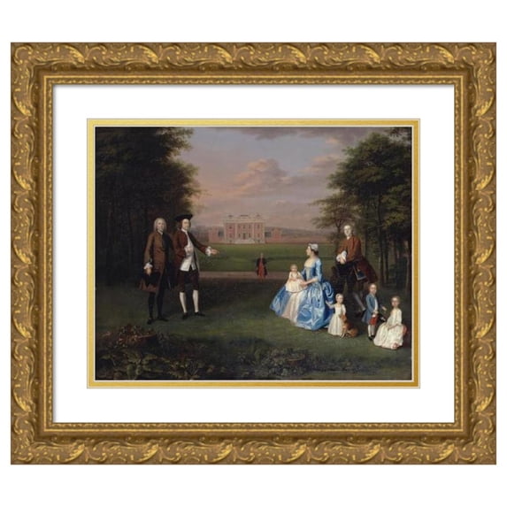 Arthur Devis 18x15 Gold Ornate Wood Frame and Double Matted Museum Art Print Titled - Robert Gwillym of Atherton and His Family (1745 - 1747)