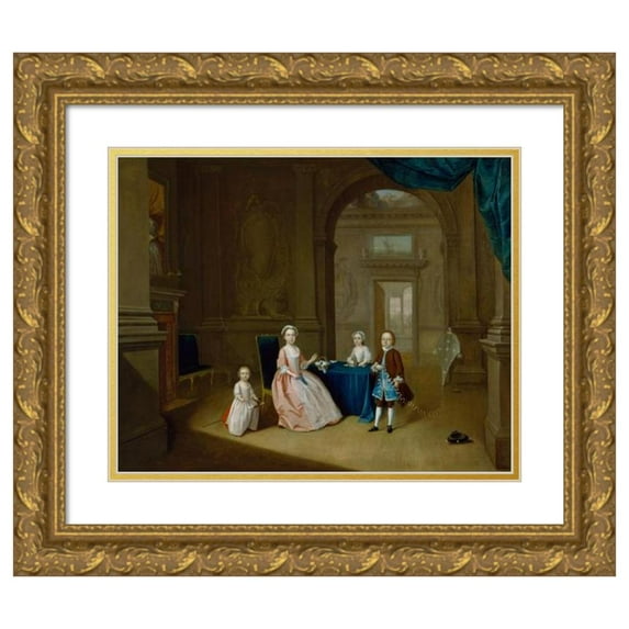 Arthur Devis 24x20 Gold Ornate Framed and Double Matted Museum Art Print Titled - Children in an Interior (1750 - 1751)