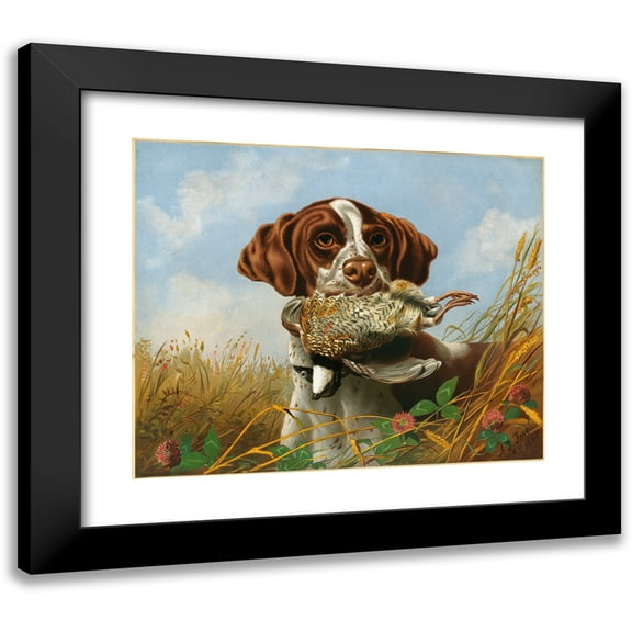 Arthur Fitzwilliam Tait 14x12 Black Modern Framed Museum Art Print Titled - Pointer and Quail (ca. 1861-1897)