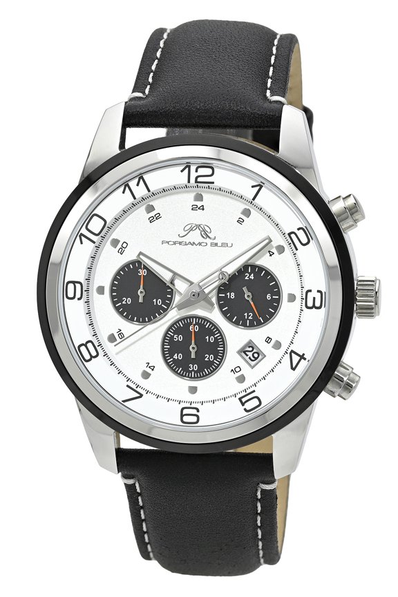 Arthur Genuine Leather Silver Tone and Black Men's Chronograph Watch 1093AARL