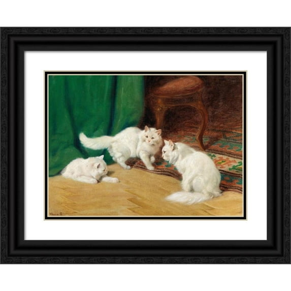 Arthur Heyer 18x14 Black Ornate Wood Framed Double Matted Museum Art Print Titled - Conversation Amongst Cats