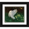 thumbnail image 1 of Arthur Heyer 18x15 Black Ornate Wood Framed Double Matted Museum Art Print Titled - White Cat and Butterflies, 1 of 5