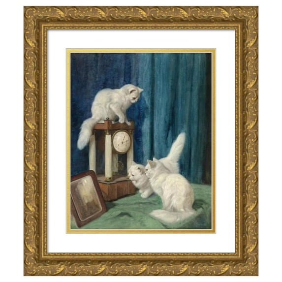Arthur Heyer 20x24 Gold Ornate Framed and Double Matted Museum Art Print Titled - Three Curious Cats