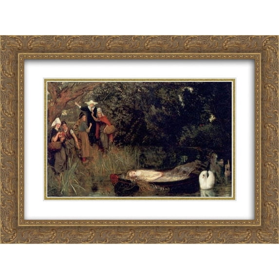 Arthur Hughes 2x Matted 24x18 Gold Ornate Framed Art Print 'The Lady of Shalott'