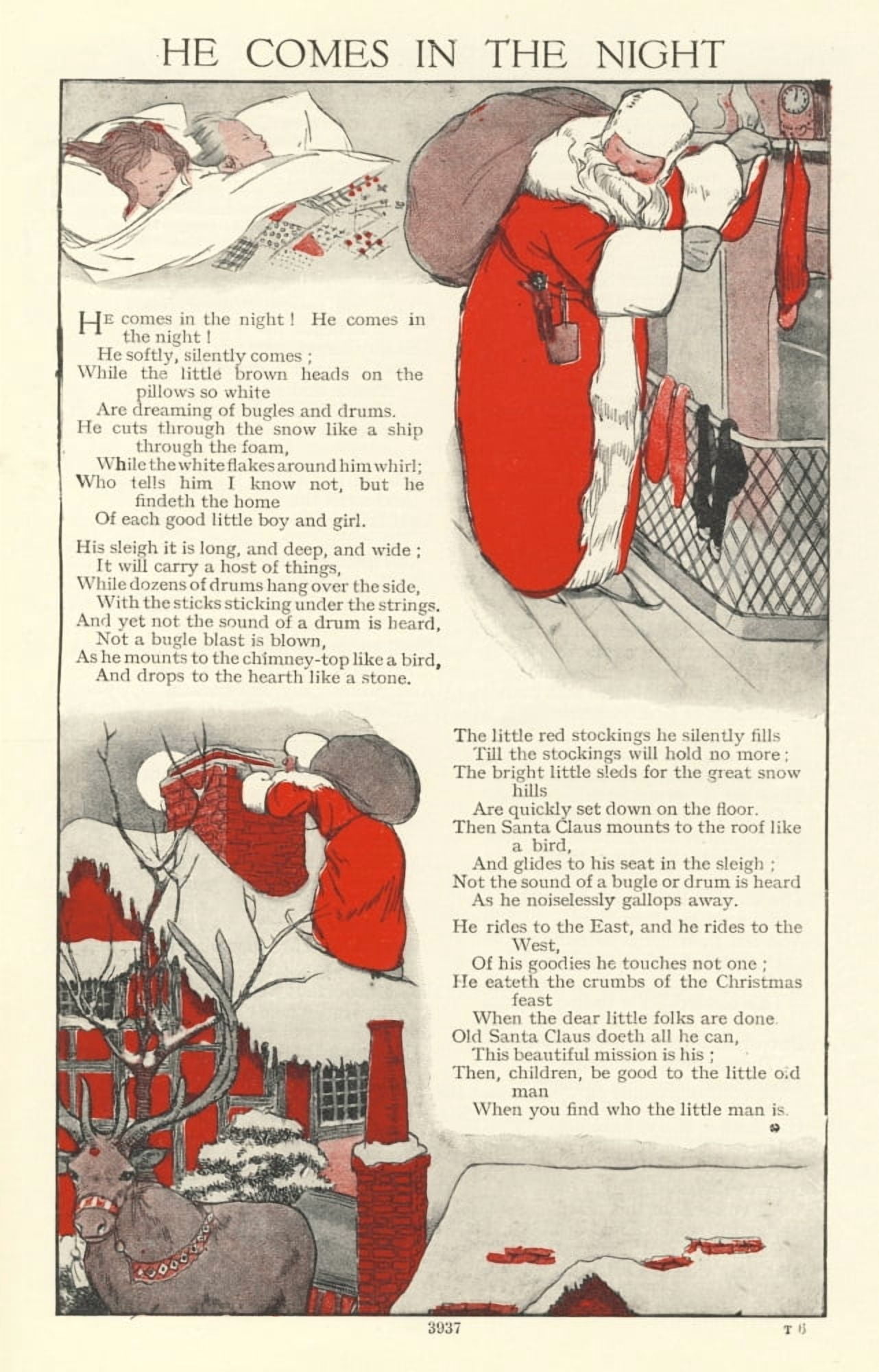 Arthur Mees Childrens Enc 1930s Santa poem Canvas Art - Unknown (24 x 36)