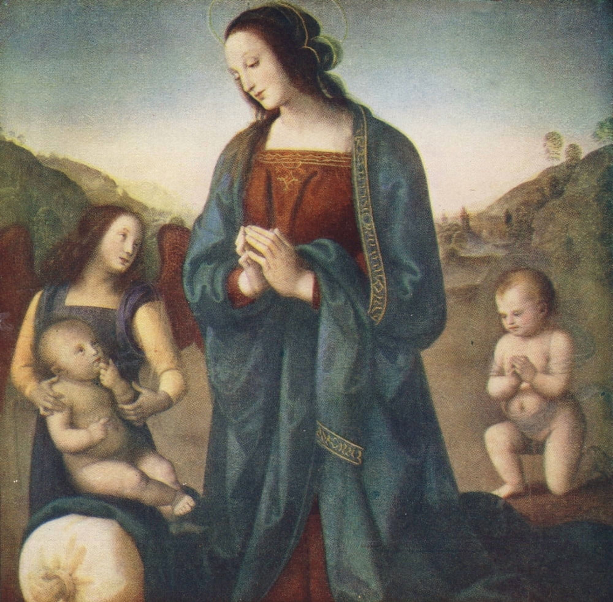 Arthur Mees Childrens Enc 1930s The Adoration of the Holy Child Canvas Art - Pietro Perugino (24 x 36)