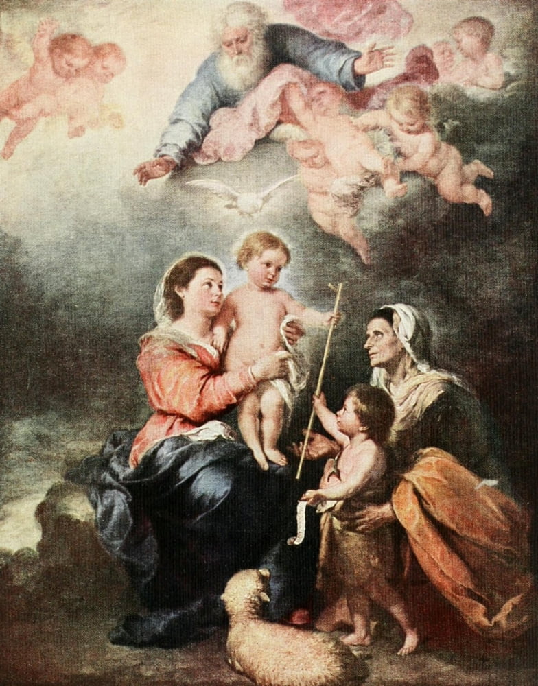 Arthur Mees Childrens Enc 1930s The Holy Family Canvas Art - Bartolom Murillo (24 x 36)