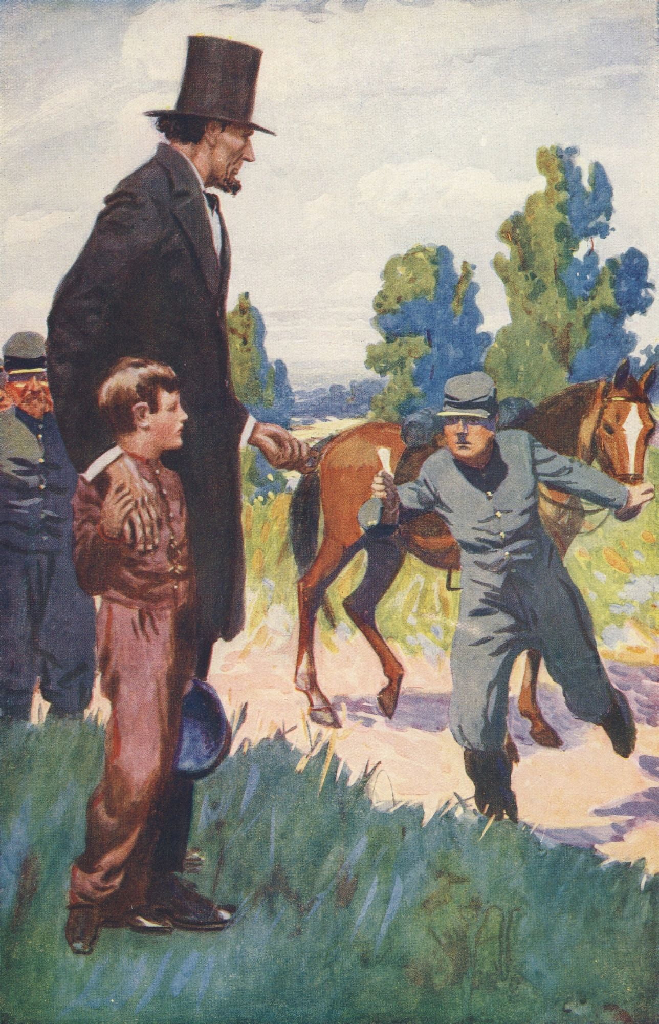 Arthur Mees Childrens Encyclopedia 1930s Lincoln waiting for news of end of civil war Canvas Art - Unknown (18 x 24)
