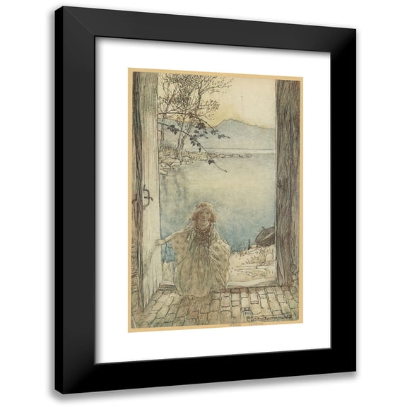 Arthur Rackham 11x14 Black Modern Framed Museum Art Print Titled - A Beautiful Little Girl Clad in Rich Garments Stood There on the Threshold Smiling (1912)