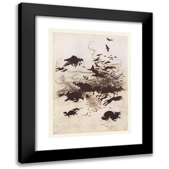 Arthur Rackham 11x14 Black Modern Framed Museum Art Print Titled - At the Third Sting the Fox Screamed, and Down Went His Tail Between His Legs (1920)