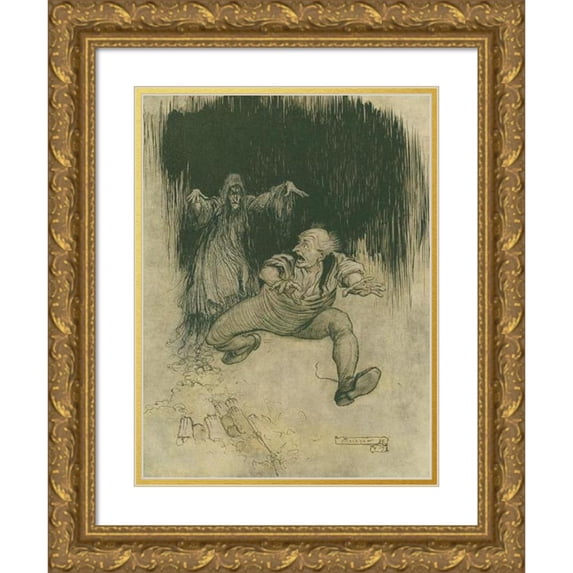 Arthur Rackham 11x14 Gold Ornate Wood Frame and Double Matted Museum Art Print Titled - The Moment Her Shadowy Form Met His View HeMade One Grasshopper Spring to the Door-And was Gone! (1911