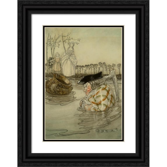 Arthur Rackham 18x24 Black Ornate Framed Double Matted Museum Art Print Titled: The Two Pots (1912)
