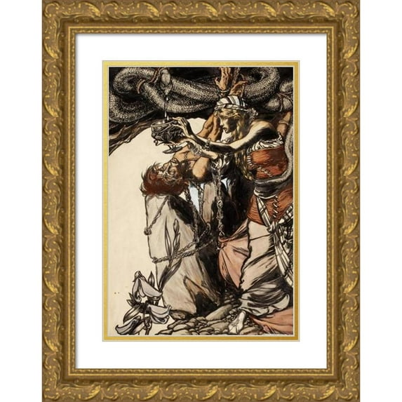 Arthur Rackham 18x24 Gold Ornate Framed and Double Matted Museum Art Print Titled - Loki and Sigyn (1901)