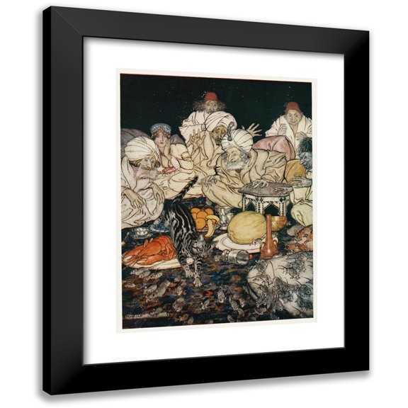 Arthur Rackham 19x24 Black Modern Framed Museum Art Print Titled - When Puss Saw the Rats and Mice She Didn't Wait to Be Told (1927)