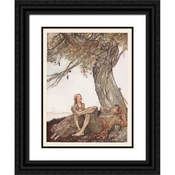 Arthur Rackham 19x24 Black Ornate Framed Double Matted Museum Art Print Titled: The Travellers and the Plane-Tree (1912)