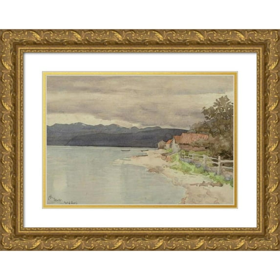 Arthur Rackham 24x18 Gold Ornate Framed and Double Matted Museum Art Print Titled - Utvik, Not a Fjord, Norwegian Trip (circa 1890)