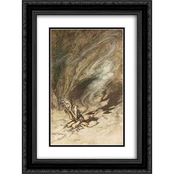 Arthur Rackham 2x Matted 18x24 Black Ornate Framed Art Print 'Mime writhes under the lashes he receives'