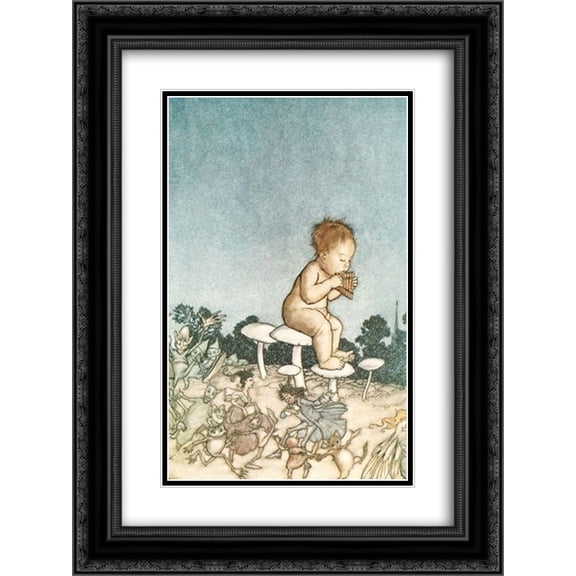Arthur Rackham 2x Matted 20x24 Black Ornate Framed Art Print 'Peter Pan is the fairies' orchestra'