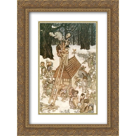 Arthur Rackham 2x Matted 20x24 Gold Ornate Framed Art Print 'Building the house for Maimie'