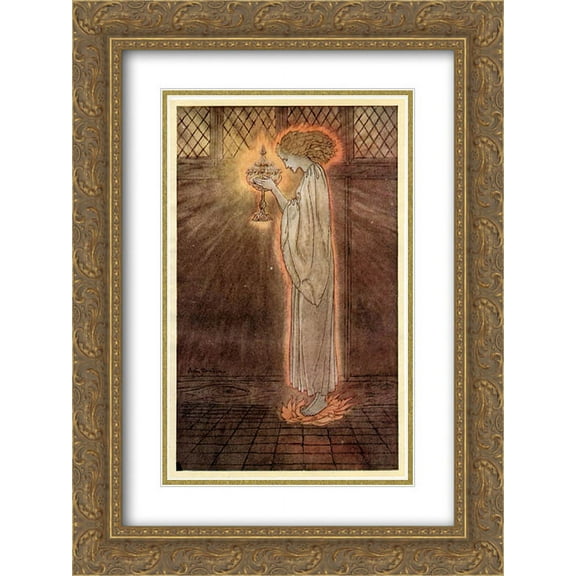 Arthur Rackham 2x Matted 20x24 Gold Ornate Framed Art Print 'The Holy Grail is carried in'