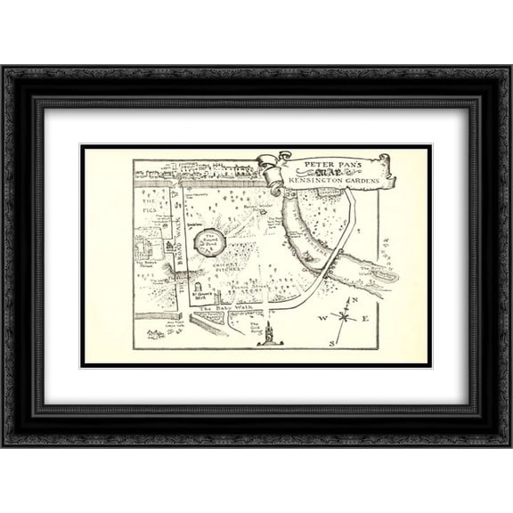 Arthur Rackham 2x Matted 24x20 Black Ornate Framed Art Print 'Map of Peter Pan's Kensington Gardens'