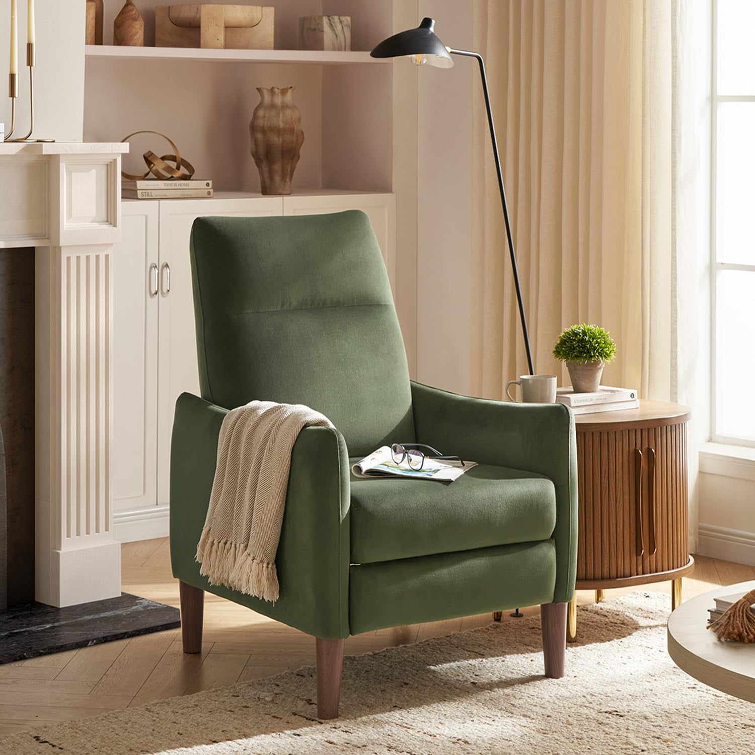 Arthur Recliner Olive Green Premium Velvet Walmart