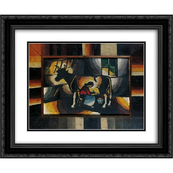 Arthur Segal 2x Matted 24x20 Black Ornate Framed Art Print 'Die Melkerin'