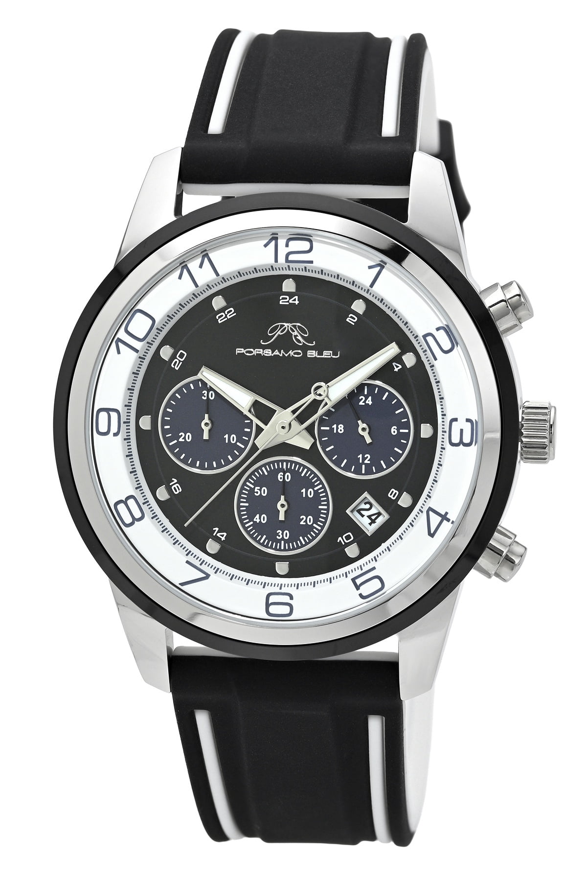 Arthur Silicone Silver Tone, Black, Blue & White Men's Chronograph ...