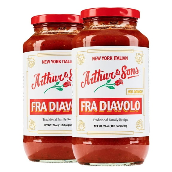 Arthur and Sons Fra Diavolo Sauce - Italian Recipe, All-Natural Ingredients, Non-GMO, Gluten-Free, Perfect for Pasta, Pizza, Seafood, and Cooking - 2 Pack (48oz)