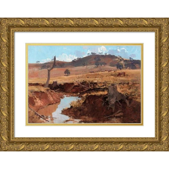 Arthur Streeton 14x11 Gold Ornate Wood Frame and Double Matted Museum Art Print Titled - The Creek (1925)