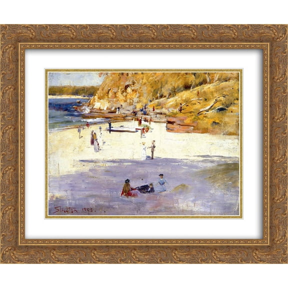 Arthur Streeton 2x Matted 24x20 Gold Ornate Framed Art Print 'Manly Beach'