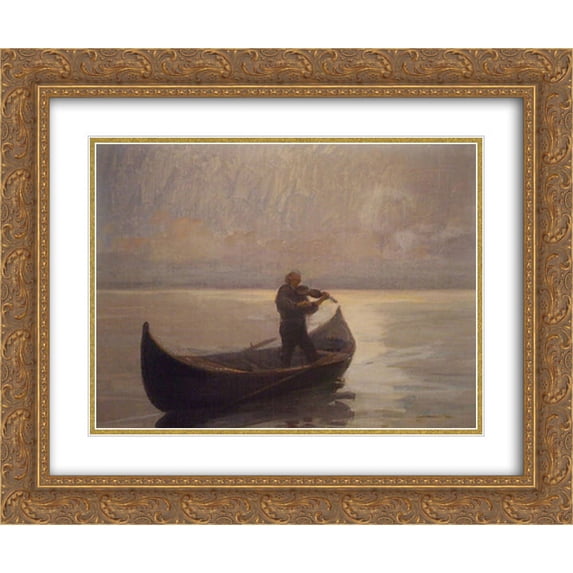 Arthur Verona 2x Matted 24x20 Gold Ornate Framed Art Print 'Violinist in a Boat'