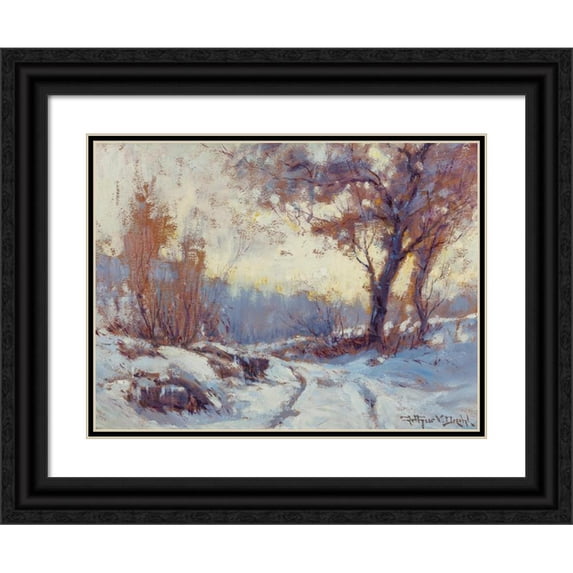 Arthur Vidal Diehl 14x12 Black Ornate Wood Framed Double Matted Museum Art Print Titled: Winter Landscape