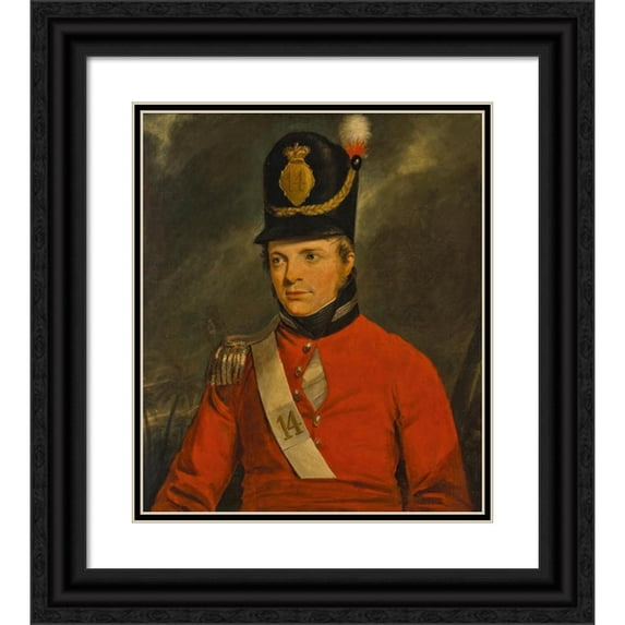 Arthur William Devis 12x14 Black Ornate Wood Framed Double Matted Museum Art Print Titled: Portrait of a Lieutenant of the 14th Buckinghamshire Regiment of Foot