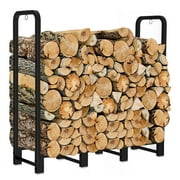 Artibear Firewood Rack Stand 4ft Heavy Duty Logs Holder for Outdoor Indoor Fireplace Metal Wood Pile Storage Stacker Organizer, Matte Black