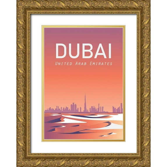 Artic Frame Studio 11x14 Gold Ornate Wood Framed with Double Matting Museum Art Print Titled - Dubai