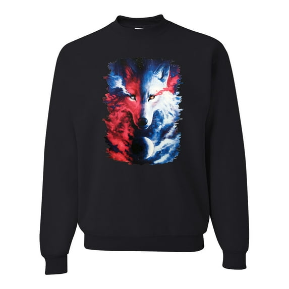 Artic Wolf Light Dark Good Bad Moon | Mens Animal Lover Crewneck Graphic Sweatshirt, Black, Small