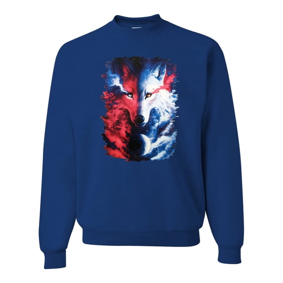 Artic Wolf Light Dark Good Bad Moon | Mens Animal Lover Crewneck Graphic Sweatshirt, Royal, Small