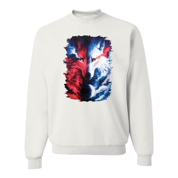 Artic Wolf Light Dark Good Bad Moon | Mens Animal Lover Crewneck Graphic Sweatshirt, White, Small